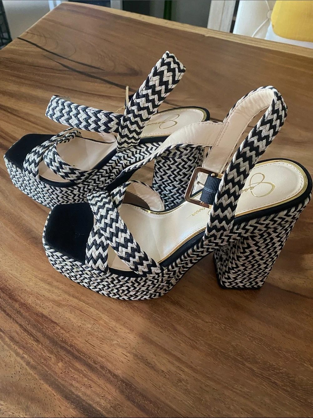 Jessica Simpson Black & Cream Braided Platform Sandals